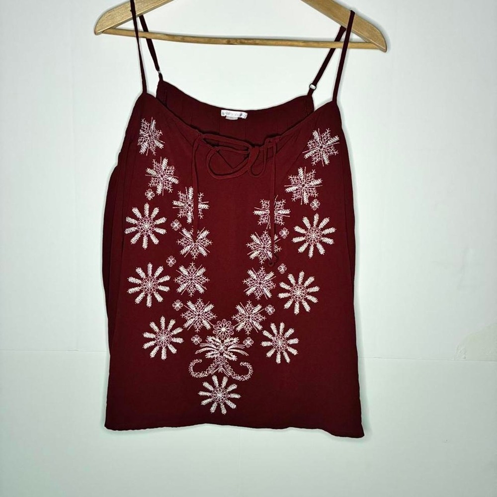 Y2K Xhilaration Burgundy Tank Top with White Snowflake Embroidery